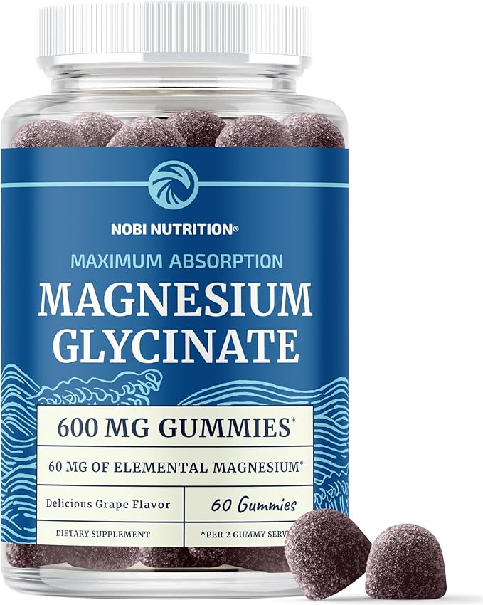 Magnesium Glycinate Gummies 600MG | Sleep, Calm & Relaxation Support | 60MG Elemental Mag Per Serving | Grape Flavor, Gluten-Free | High Absorption Magnesium Gummies for Women, Men & Family | 60 Ct
