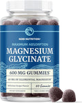 Magnesium Glycinate Gummies 600MG | Sleep, Calm & Relaxation Support | 60MG Elemental Mag Per Serving | Grape Flavor, Gluten-Free | High Absorption Magnesium Gummies for Women, Men & Family | 60 Ct