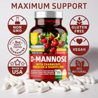 Number One Nutrition Premium D Mannose Supplement for Women and Men [Max Strength, 1350MG] Natural D-Mannose with Cranberry, Hibiscus and Dandelion for Urinary Tract Health, 120 Count