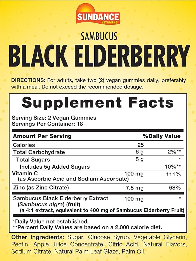 Sundance Elderberry Gummies for Adults | with Zinc & Vitamin C | Berry Flavor | Vegan, Non-GMO, and Gluten Free Supplement