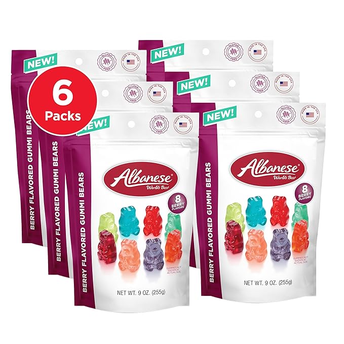 Albanese World's Best Berry Flavored Gummi Bears, 9oz Bags of Candy, Individually Wrapped Pack of 6