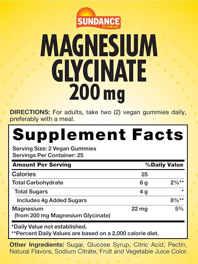 Sundance Magnesium Glycinate Gummies | 200mg | 50 Count | Grape Flavor | Vegan, Non-GMO, and Gluten Free Supplement