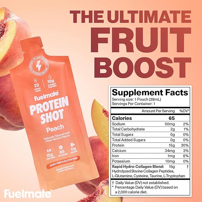 Strawberry Banana Liquid Collagen Easy Protein Shots - 15g Protein + 22 Amino Acids - Hydrolyzed Bovine Collagen Peptides for Skin, Hair & Joints - 10 x 1.29oz - Sugar, Dairy & Gluten Free