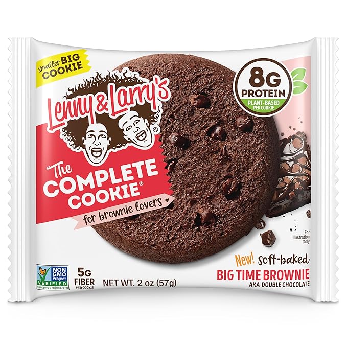 Lenny & Larry's Complete Protein Cookie, [Big Time Brownie], Chewy Soft Baked, 8g Plant Protein, Vegan, Non-GMO, High Fiber, [2 Ounce] Cookie (Pack of 12)