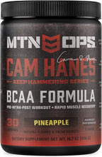 MTN OPS BCAA Powder 2:1:1 Amino Acids Supplement Powder for Rapid Muscle Recovery & Repair with Zero Sugar & Gluten Free - 30-Servings, Pineapple, Cameron Hanes Keep Hammering Series