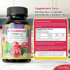D Mannose 120 Capsules - 1000 mg per Dose - Dietary Supplement Helps Promote Urinary Tract Health - Natural Vegan UTI Defense