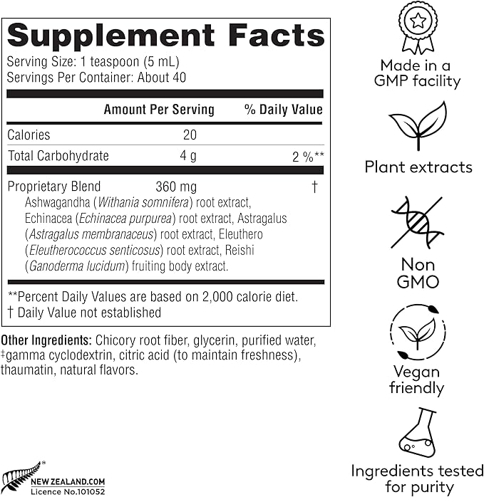 Immune + Energy Syrup, Herbal Formula with Ashwagandha, Echinacea, Astragalus and Ginseng, High Absorption, Easy to Take, Caffeine-Free - 6.7 Fl oz (40 Servings)