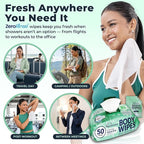 Body Wipes for Women, Extra Moist No Rinse Bathing Wipes (2pk), 100 XL Shower Cloths + 8 Deodorizing Bath Cloths - 10 x 11.5" Travel Size After Gym Cleaning Essentials, Toiletries for Womens Hygiene