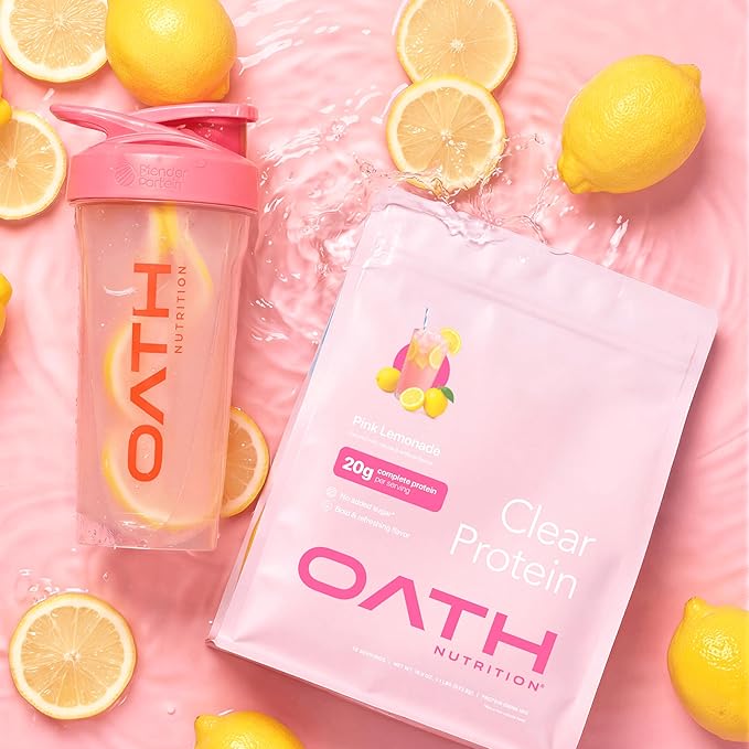Oath Nutrition Clear Whey Isolate Protein Powder, Pink Lemonade, 20g Complete Protein per Serving, No Added Sugar, Grass-Fed, 18 Servings
