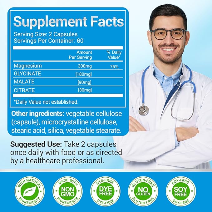 ASSR Triple Magnesium Complex – 300mg Magnesium Supplement with Glycinate, Malate & Citrate – Supports Relaxation, Muscle & Nerve Function – High Absorption, Vegan, Non-GMO, 120 Capsules