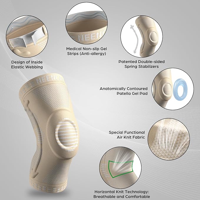 NEENCA Professional Knee Brace for Pain Relief, Medical Knee Support with Patella Pad & Side Stabilizers, Compression Knee Sleeve for Meniscus Tear, ACL, Joint Pain, Runner, Workout (Beige, Medium)