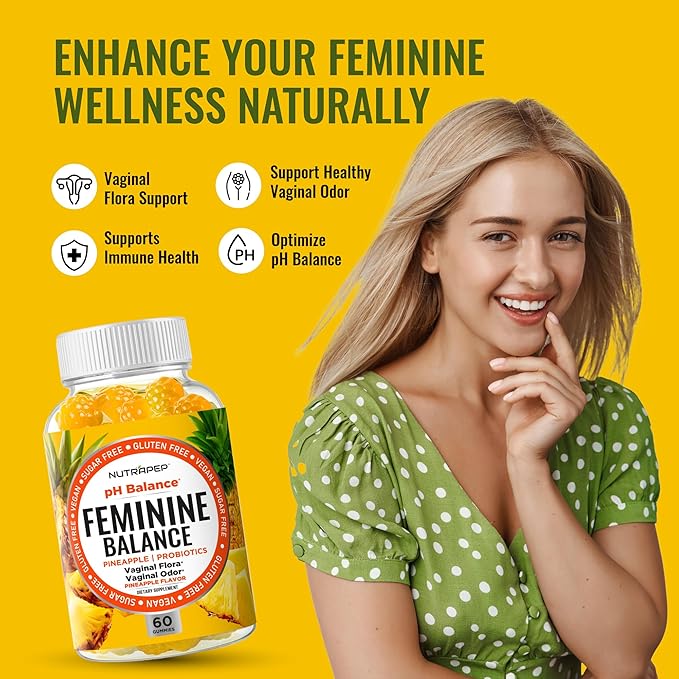 Feminine Balance Probiotics Gummies for Women - Vaginal Health & Women's pH Balance Natural Gummy Supplement with Cranberry Pineapple Powder - Sugar Free Gluten Free Vegan (Pack of 2)