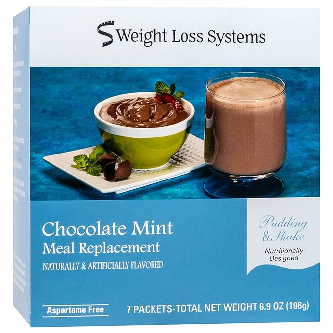 Weight Loss Systems Chocolate Mint Protein Pudding & Shake Mix | 15g Protein, 100 Calories | Low Carb, Low Fat, Aspartame Free | 7 Single-Serve Packets