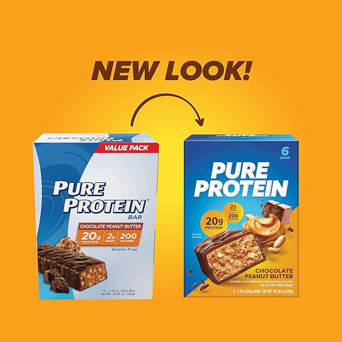 Pure Protein Bars, High Protein, Nutritious Snacks to Support Energy, Low Sugar, Gluten Free, Variety Pack, 1.76oz, 18 Pack
