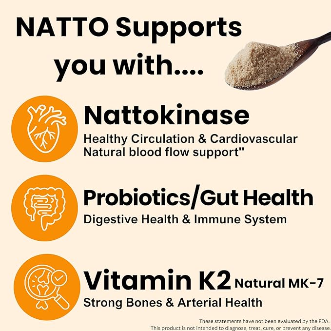 Matcharl Japanese Natto Powder, Freeze-Dried 50g (1.76oz) Nattokinase & Vitamin K2 | Fermented Soybean Superfood Supports Gut Health | Probiotic & Prebiotic | Non-GMO, Vegan, Made in Japan
