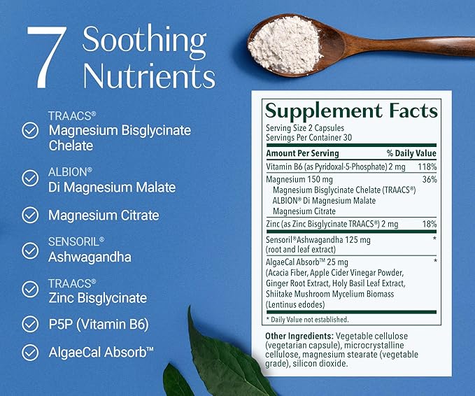 AlgaeCal Magnesium Relax™ - Chelated Magnesium with Ashwagandha for Sleep & Stress - Glycinate, Malate, Citrate - Sleep, Mood, & Cortisol Support (4 Months Supply)