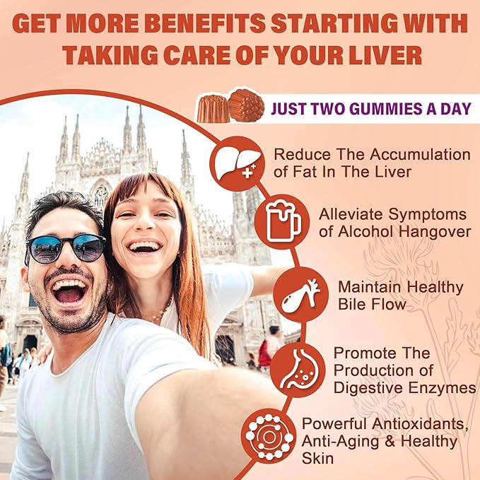 1Pack Milk Thistle Liver Detox Gummies, 18-in-1 Liver Cleanse Detox & Repair Supplement with Berberine, Chicory Root, Turmeric, Artichoke, Dandelion Root, Chanca Piedra, Vitamins B6 B12 - Sugar Free