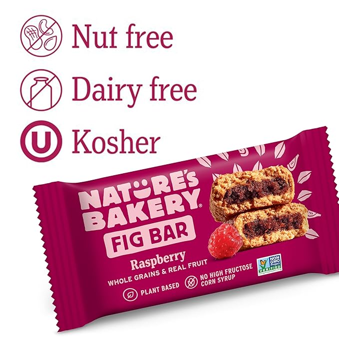Nature’s Bakery Whole Wheat Fig Bars, Raspberry, Real Fruit, Vegan, Non-GMO, Snack bar, 1 box with 12 twin (Pack of 2)