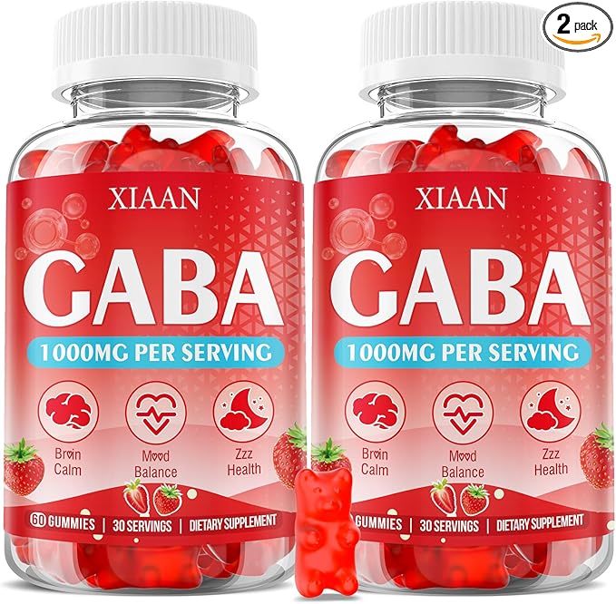 GABA Gummies 1000mg for Kids & Adults, Chewable GABA Supplements with L Theanine 5-HTP Ashwagandha Vitamins B6,B12,D3 for Calm & Zzz, Sugar-Free/Vegan, Strawberry Flavor 120 Count
