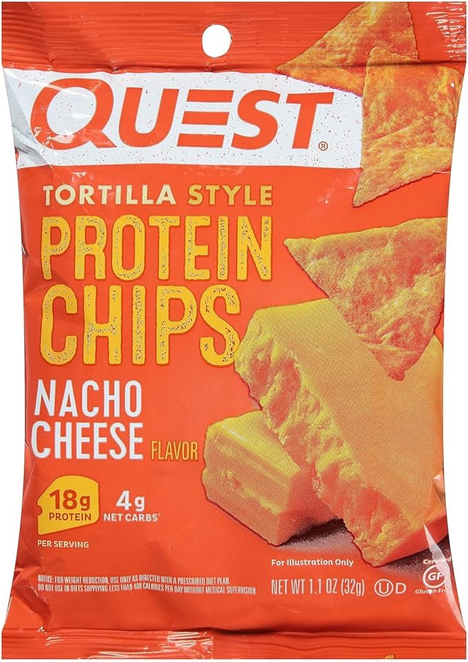 Quest Nutrition Protein Tortilla Chips, Nacho Cheese, 18g Protein, 4g Net Carbs, 150 Calories, Low Carb, Gluten Free, Soy Free, Potato Free, Baked, 1.1oz Bag, Single Sample