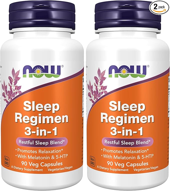 NOW Foods Supplements, Sleep Regimen 3-in-1, with Melatonin, 5-HTP and L-Theanine, Restful Sleep Blend*, 90 Veg Capsules, (Pack of 2)