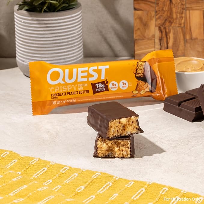 Quest Nutrition Crispy Chocolate Peanut Butter Hero Protein Bar, 18g Protein, 1g Sugar, 3g Net Carb, Gluten Free Protein Snack, Keto Friendly, 4 Count