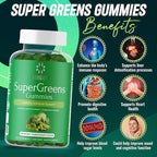 Green Superfood Gummies Plus - Supports Healthy Liver, Digestive Health & Immune System - Vegan, Non-GMO, Gluten-Free - Raspberry & Pomegranate Flavor - 120 Count