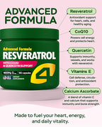 Resveratrol Supplement 1800mg with CoQ10 & Quercetin Support – Vitamin E & C (Calcium Ascorbate) – Antioxidant for Enhanced Energy, Heart Health & Healthy-Aging Support Trans Resveratrol 180 Capsules