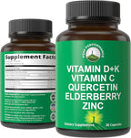 Peak Performance Immune Support Supplement - 6 Top Ingredients Vitamin D3 K2, Vitamin C, Elderberry, Zinc, Quercetin - Includes 5000 IU Vitamin D - Immunity Capsules - Supplements for Women and Men
