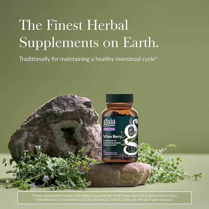 Gaia Herbs Vitex Berry - Vitex Traditionally Used to Support Hormone Balance for Women & a Healthy Menstrual Cycle* - 60 Vegan Liquid Phyto-Caps (30 Servings)