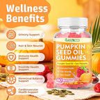 MEENCCD Pumpkin Seed Oil Gummies with Saw Palmetto, Pumpkin Seed Oil for Hair and Skin Health, Pumpkin Seed Extract for Women Men, Sugar-Free, Raspberry Flavor, 60 Count