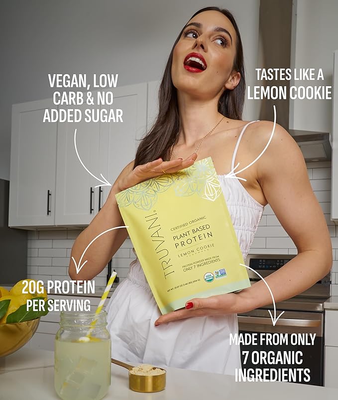 Truvani Vegan Pea Protein Powder | Lemon Cookie | 20g Organic Plant Based Protein | 1 Serving | Keto | Gluten & Dairy Free | Low Carb | No Added Sugar