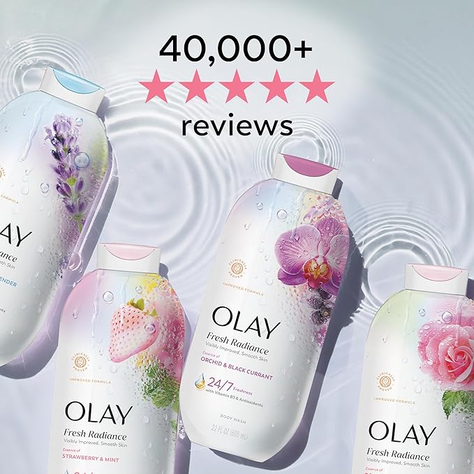 Olay Body Wash for Women, Fresh Radiance, 24/7 Skin-Loving Freshness, Visibly Radiant, Plant Based Cleansers, Vitamin B3 & Antioxidant Blend, For All Skin Types, Black Cherry & Vanilla Scent, 22 fl oz