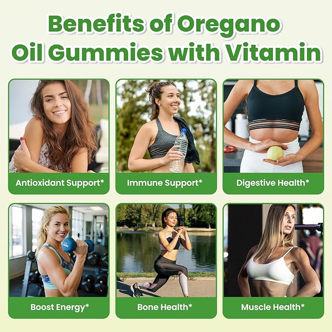 Oil of Oregano Gummies with Black Seed Oil + Vitamin D3, Oregano Oil Organic High Carvacrol, Immune & Digestive Support, Antioxidant Support, 60 Gummies