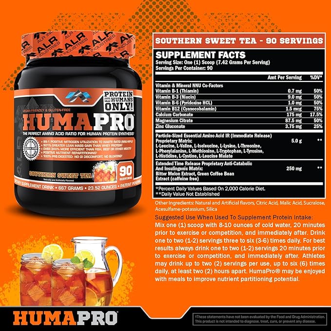 HumaPro Essential Amino Acid Formula | EAA Protein Supplement | Supports Muscle Recovery & Performance | Vegan, Gluten Free | 90 Servings (Southern Sweet Tea)