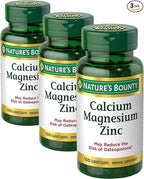 Nature's Bounty Calcium Magnesium & Zinc Caplets,Immune & Bone Health,Daily Supplement,1000mg Calcium,400mg Magnesium,600 IU Vitamin D,Gluten Free,100 Caplets,(Pack of 3)