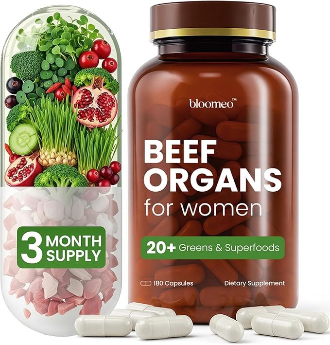 Grass Fed Beef Organ Supplement for Women with Super Greens & Antioxidant Fruits – 60+ Bioavailable Nutrients for Hormone Balance, Cycle Comfort, Primal Energy, Immunity, Hair & Skin – 3 Month Supply