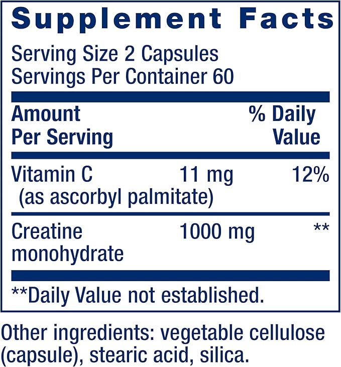 Life Extension Creatine Capsules – Creatine Monohydrate – Promotes Strength, Lean Muscle, Healthy Endurance – Non-GMO, Gluten-Free – 120 Capsules