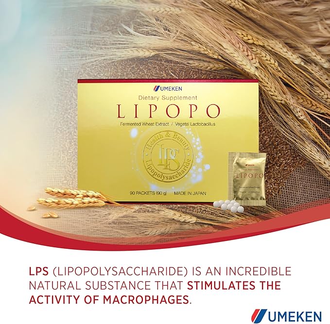 Umeken Lipopo, 3 Month Supply- Lipopolysaccharide, Beta-glucan from Yeast, Lactic Acid Bacteria, and Vitamin C. 90 Packets. Made in Japan.