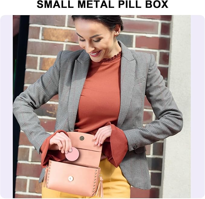 Pink Metal Pill Box Daily - Single Waterproof Travel Pill Container for Purse, Portable Pill Case for Vitamins, Fish Oil, Medicine, Cute Pill Holder Organizer, Big Size