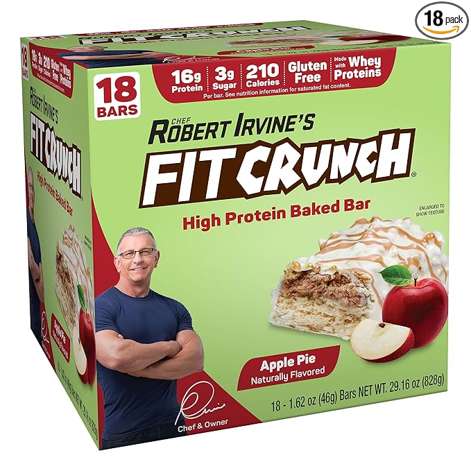 FITCRUNCH Snack Size Protein Bars, 6-Layer Baked Bar, 3g of Sugar & Soft Cake Core (18 Bars, Apple Pie)