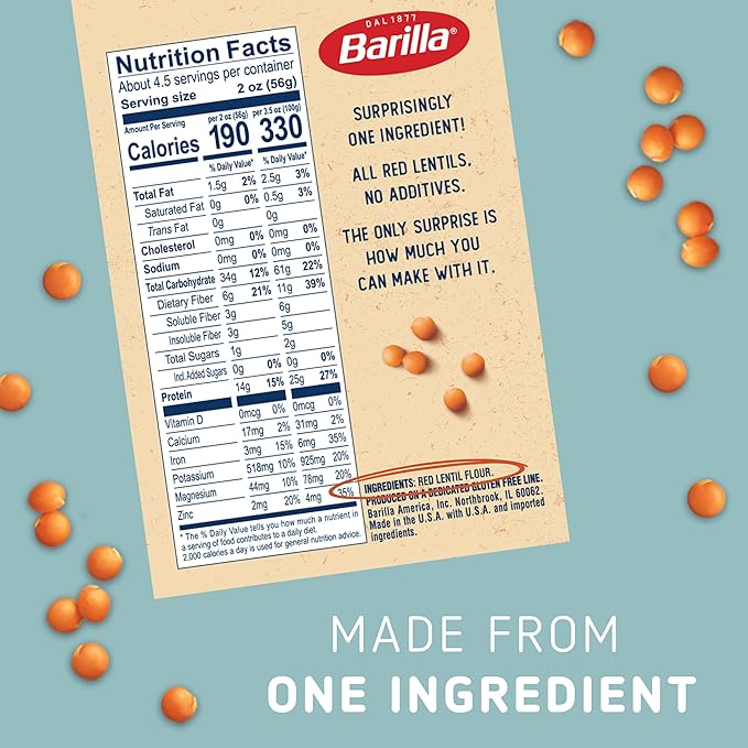 Barilla Red Lentil Penne Pasta, 8.8 oz (Pack of 10) - Gluten Free, Non GMO & Kosher - Plant Based Protein