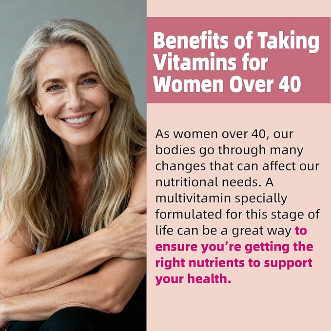 Multivitamin for Women Gummies for 40+ with Omega-3, Niacinamide, B-Complex, Lutein, Iron, Choline, Phosphatidylserine, Vitamin D3 for Skin, Hair, Energy, Immune, Bone - Vegan, Sugar Free, 120Cts