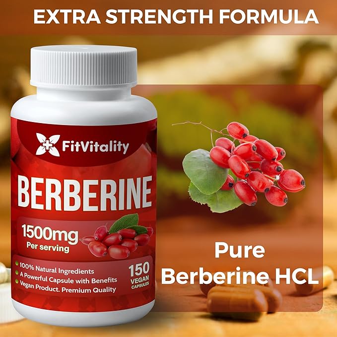 Premium Berberine Supplement, 150 Capsules – 50 Days Supply, 1500mg Berberine Per Serving, Berberine HCI, Made from 100% Pure & Natural Ingredients, Non-GMO, Gluten-Free.