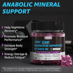 Zinc and Magnesium Supplement, Zinc Magnesium Aspartate Post Workout Gummies for Men Women, with Vitamin B6, B12, D3, Turmeric for Nighttime Recovery, Reduce Fatigue, Boost Immunity & Sleep, 60 Count