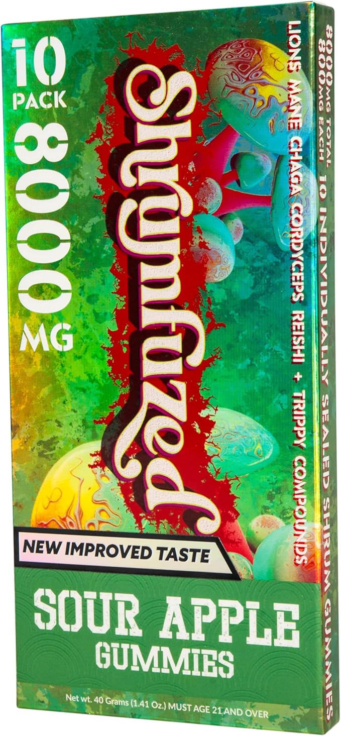 Shrumfuzed - Proprietary Nootropic Gummy 8000mg - Now with New Improved Taste - Lion's Mane, Reishi, Chaga, and Cordycep Nootropic Mushroom Blend (10, Sour Apple)