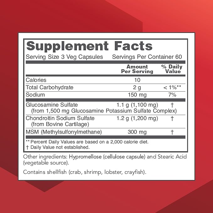PROTOCOL FOR LIFE BALANCE Glucosamine & Chondroitin with MSM - Joint Support* - Chondroitin MSM Supplement - Non-GMO & Dairy Free - 180 Veg Caps