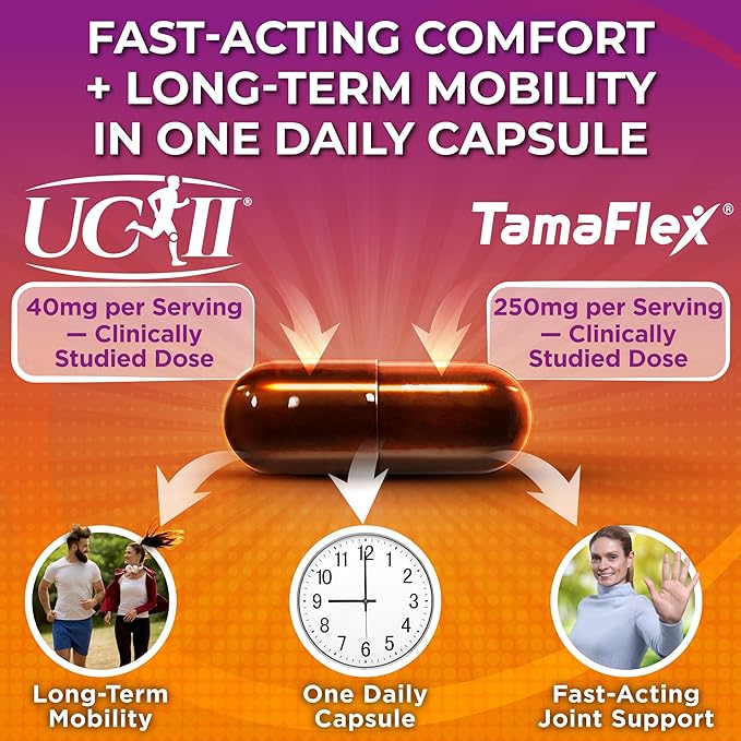 Joint Support Supplement with UC-II® & TamaFlex® – Undenatured Type II Collagen, Turmeric & Tamarind for Joint Health, Flexibility & Mobility – Natural Cartilage Support – Glucosamine-Free Capsules