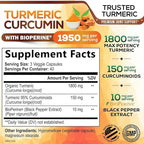 Turmeric Curcumin Supplement - 95% Curcuminoids with Organic Turmeric & BioPerine Black Pepper for Best Absorption - Daily Joint & Immune Health Support, Vegan, Non-GMO, Bottled in USA - 120 Capsules