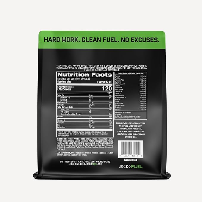 Jocko Fuel Whey Protein Powder, Mint Chocolate, 22g Protein, Digestive Enzymes + Probiotic Blend, No Sugar Added, with Essential Amino Acids + Electrolyte Minerals, 26 Servings